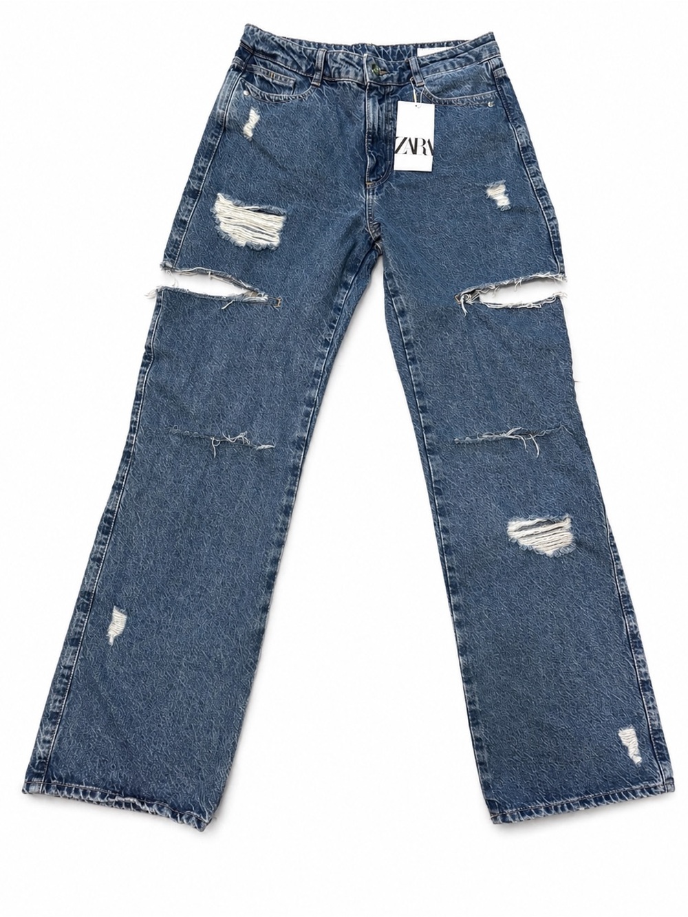 ZARA Z1975 MID WAIST RIPPED CUT OUT STRAIGHT LEG JEANS - Picture 4 of 7
